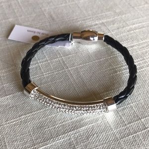 New black leather faux diamond bracelet